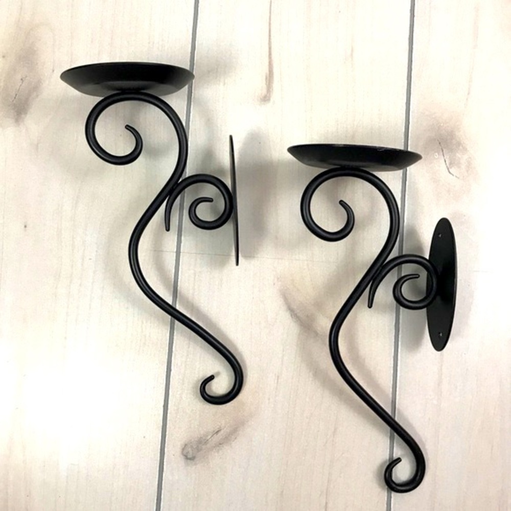 Scrolling Candle Sconce. Black. Iron. (Set of 2)